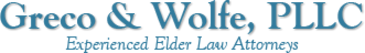 A blue and black logo for the elder law office of dr. Woll